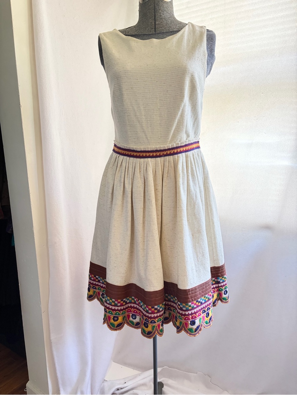 Let Me Be Anthropologie linen-blend dress with embroidered hem